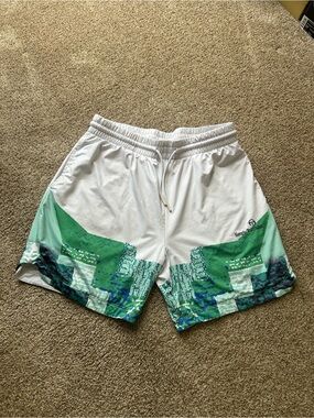 Sergio Tacchini White Shorts with Green & Teal Graphic Panels